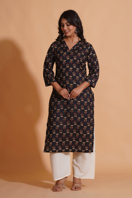Black Elegance V-Neck Kurta - Himdim Wear