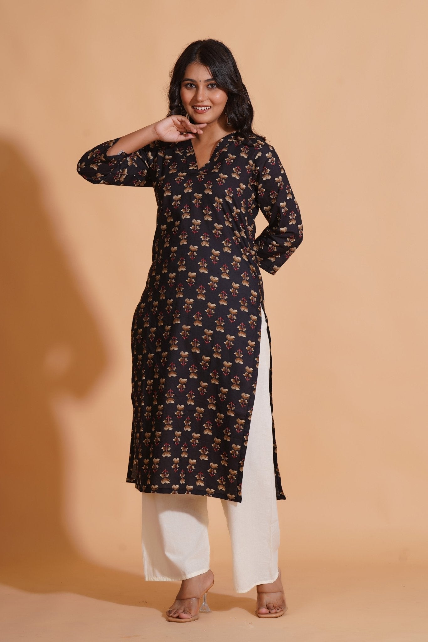 Black Elegance V-Neck Kurta - Himdim Wear