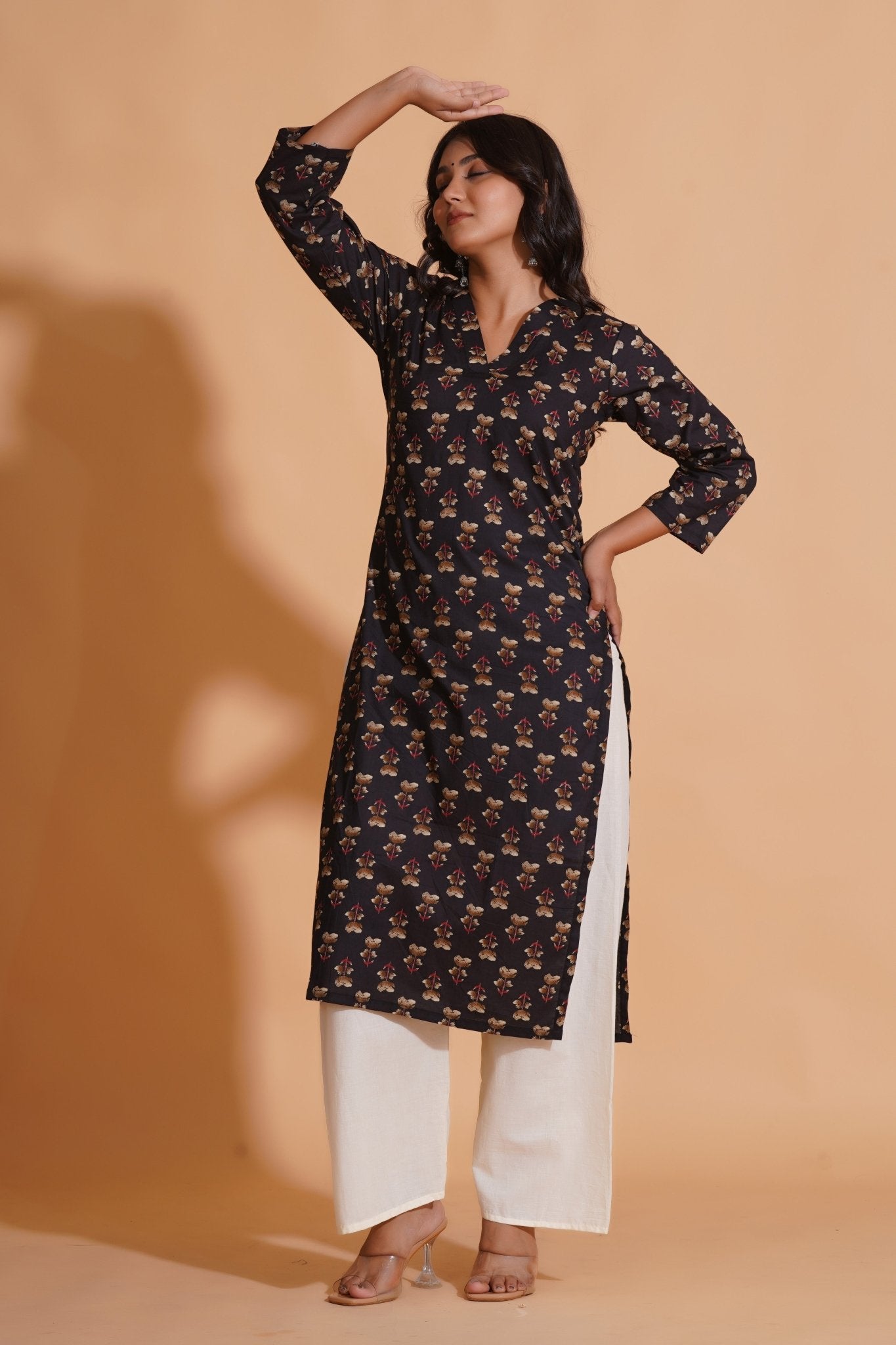 Black Elegance V-Neck Kurta - Himdim Wear
