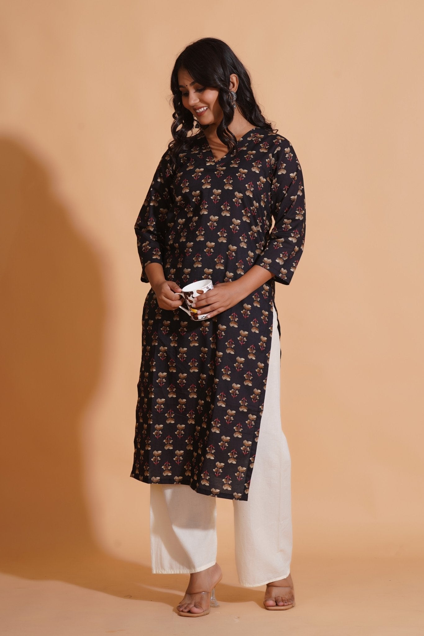 Black Elegance V-Neck Kurta - Himdim Wear