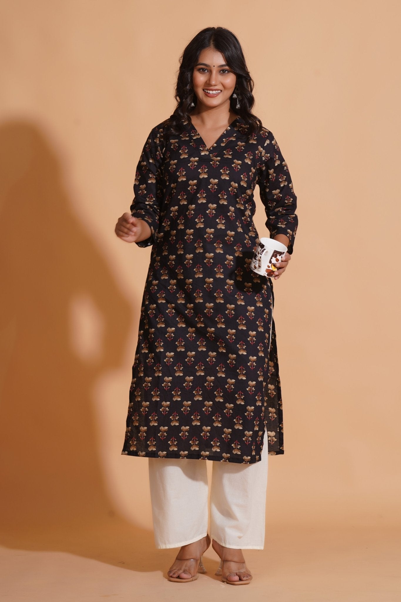 Black Elegance V-Neck Kurta - Himdim Wear