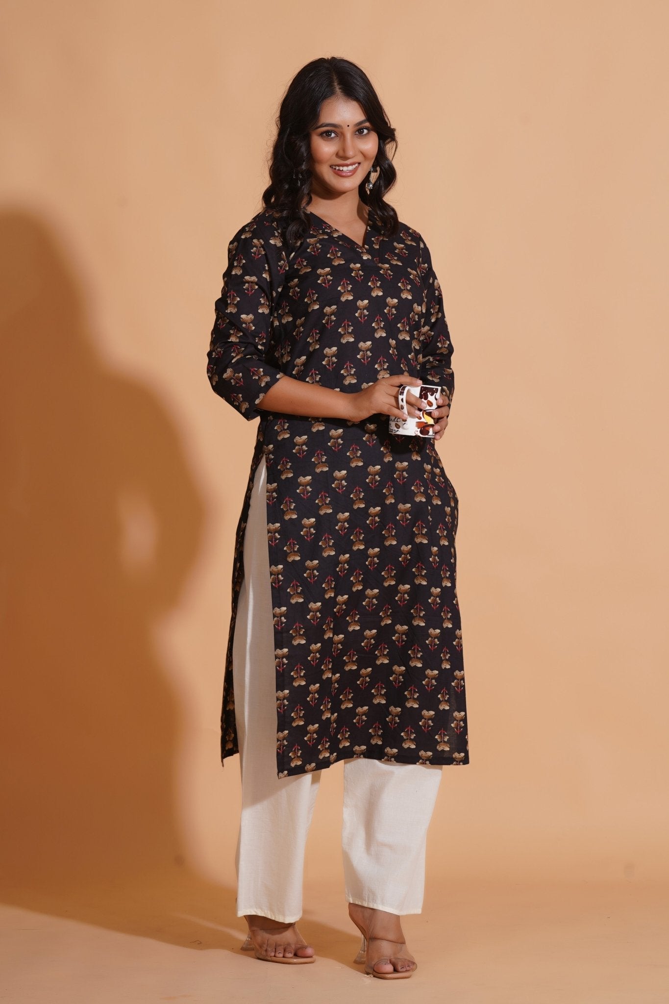 Black Elegance V-Neck Kurta - Himdim Wear