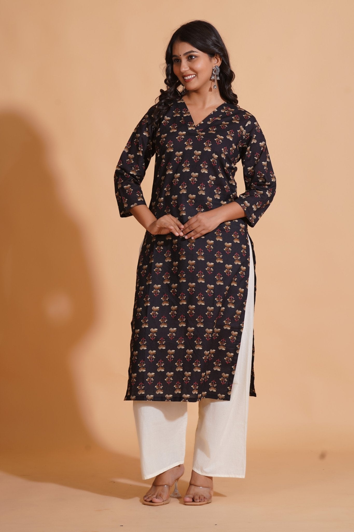 Black Elegance V-Neck Kurta - Himdim Wear