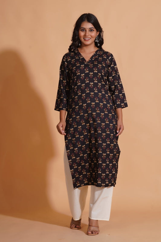 Black Elegance V-Neck Kurta - Himdim Wear