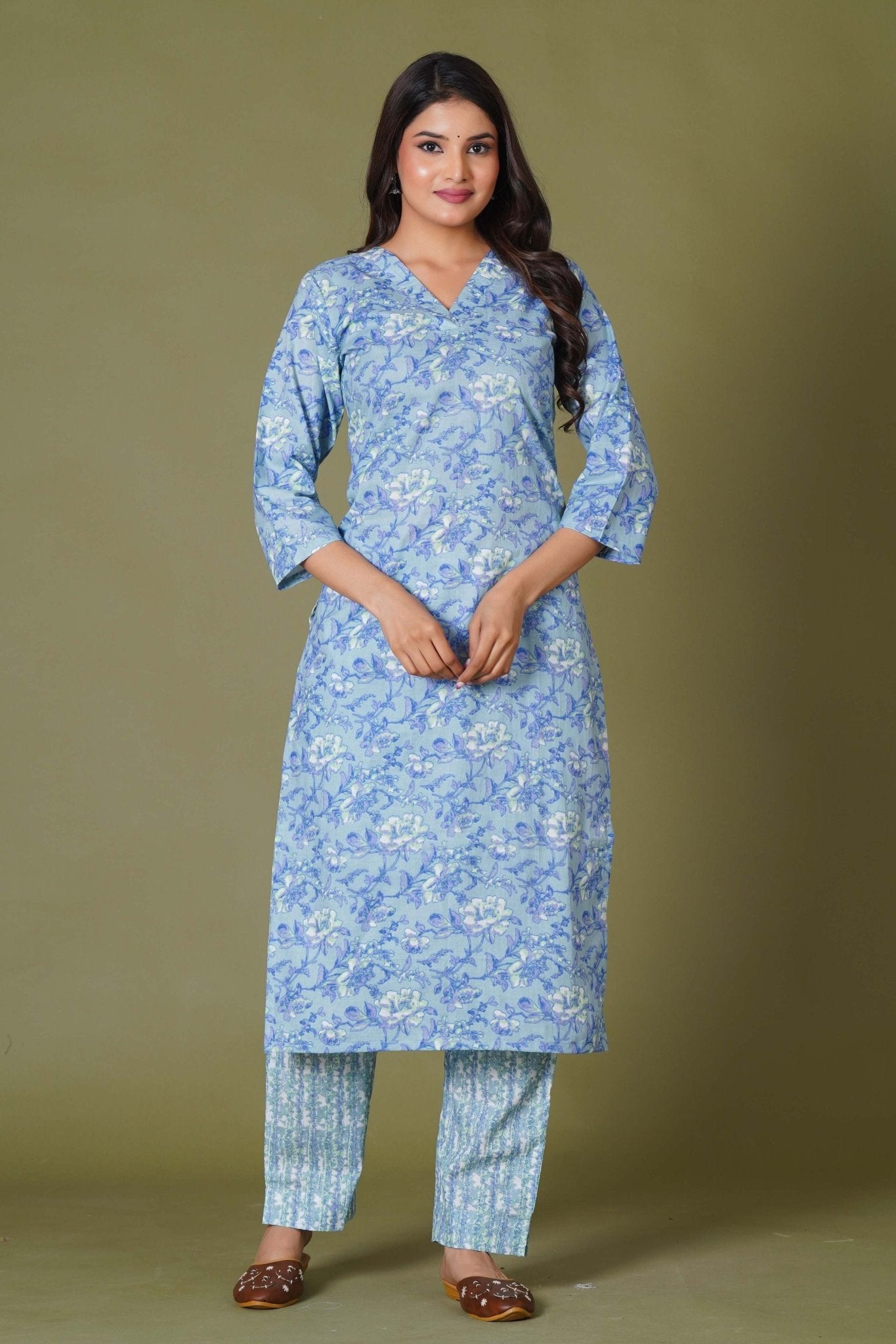 Blue Symphony Handblock Print Cotton Suit Set - Himdim Wear
