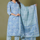 Blue Symphony Handblock Print Cotton Suit Set - Himdim Wear