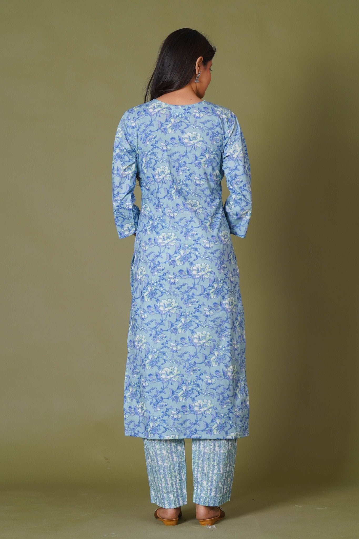 Blue Symphony Handblock Print Cotton Suit Set - Himdim Wear