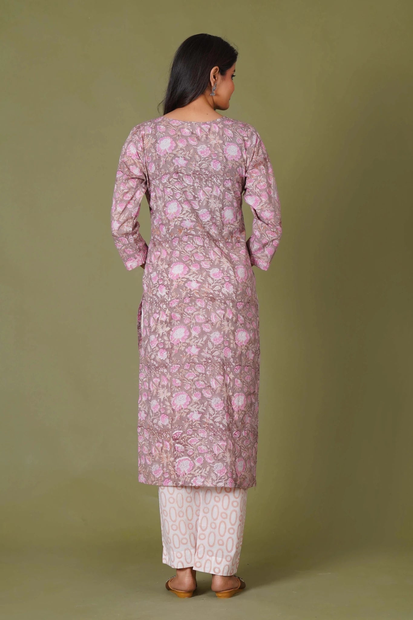 Blush Aura Handblock Floral Cotton Suit Set - Himdim Wear
