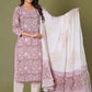 Blush Aura Handblock Floral Cotton Suit Set - Himdim Wear