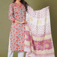 Crimson Bloom Handblock Cotton Suit Set - Himdim Wear