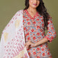 Crimson Bloom Handblock Cotton Suit Set - Himdim Wear
