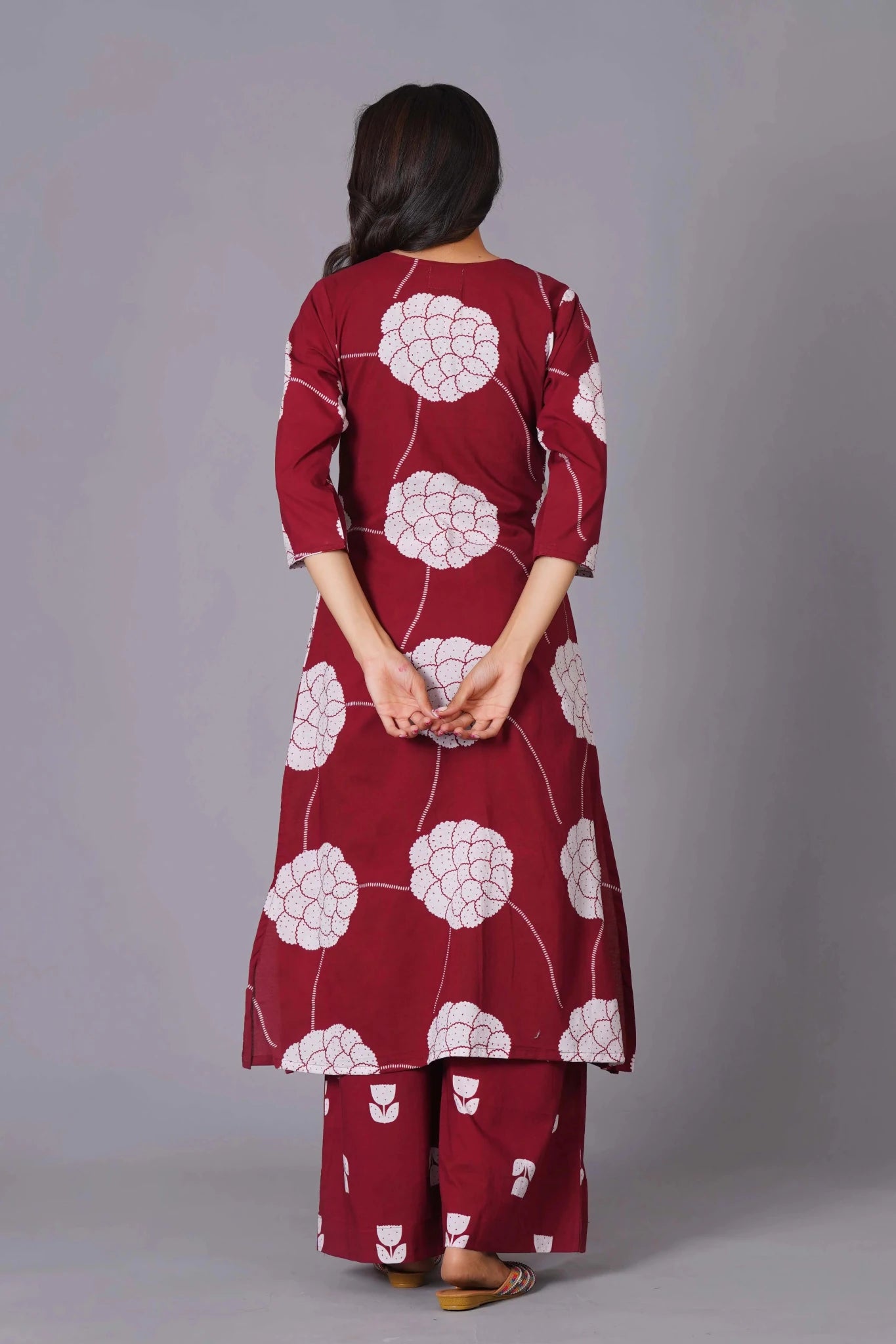 Crimson Blossom A-Line Oversized Floral Cotton Kurta Set - Himdim Wear