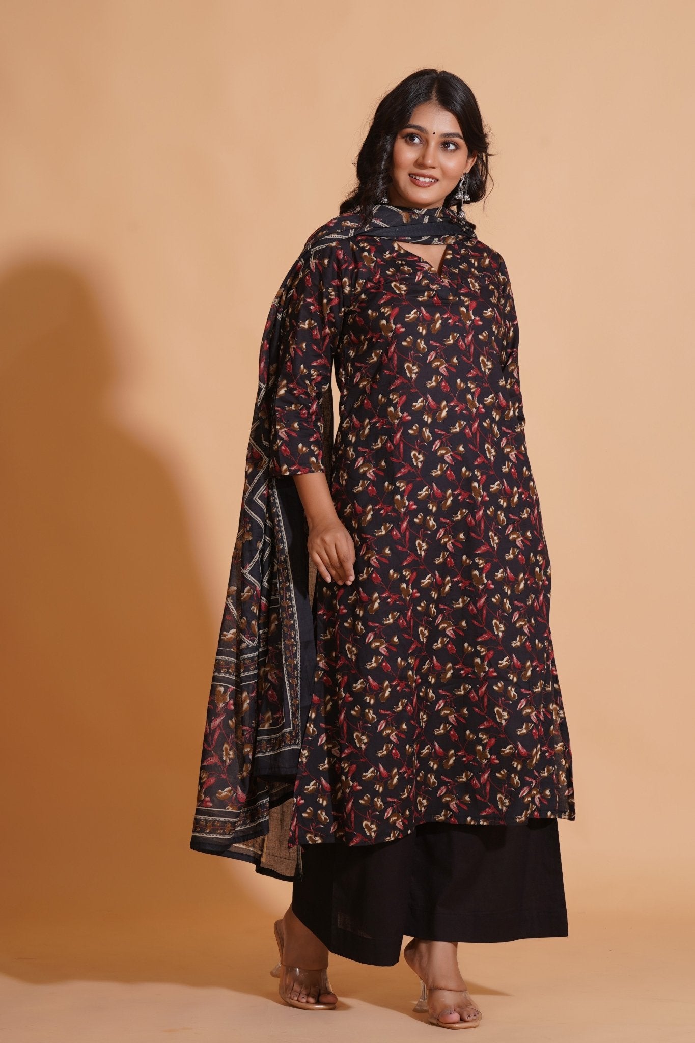 Enchanted Noir A-Line Floral Suit Set - Himdim Wear