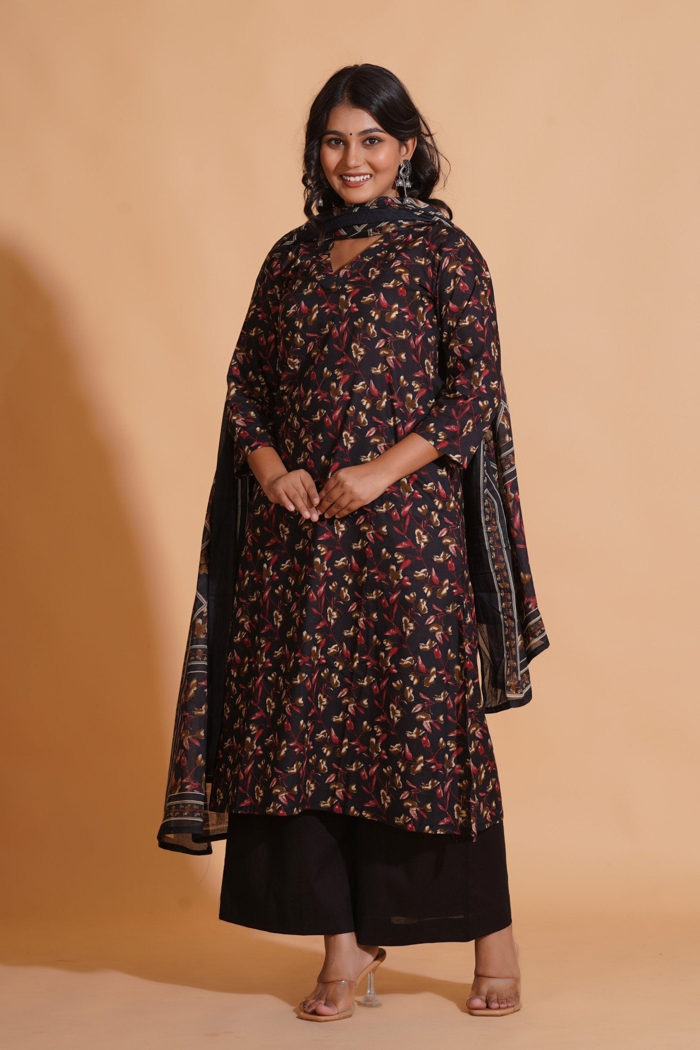 Enchanted Noir A-Line Floral Suit Set - Himdim Wear