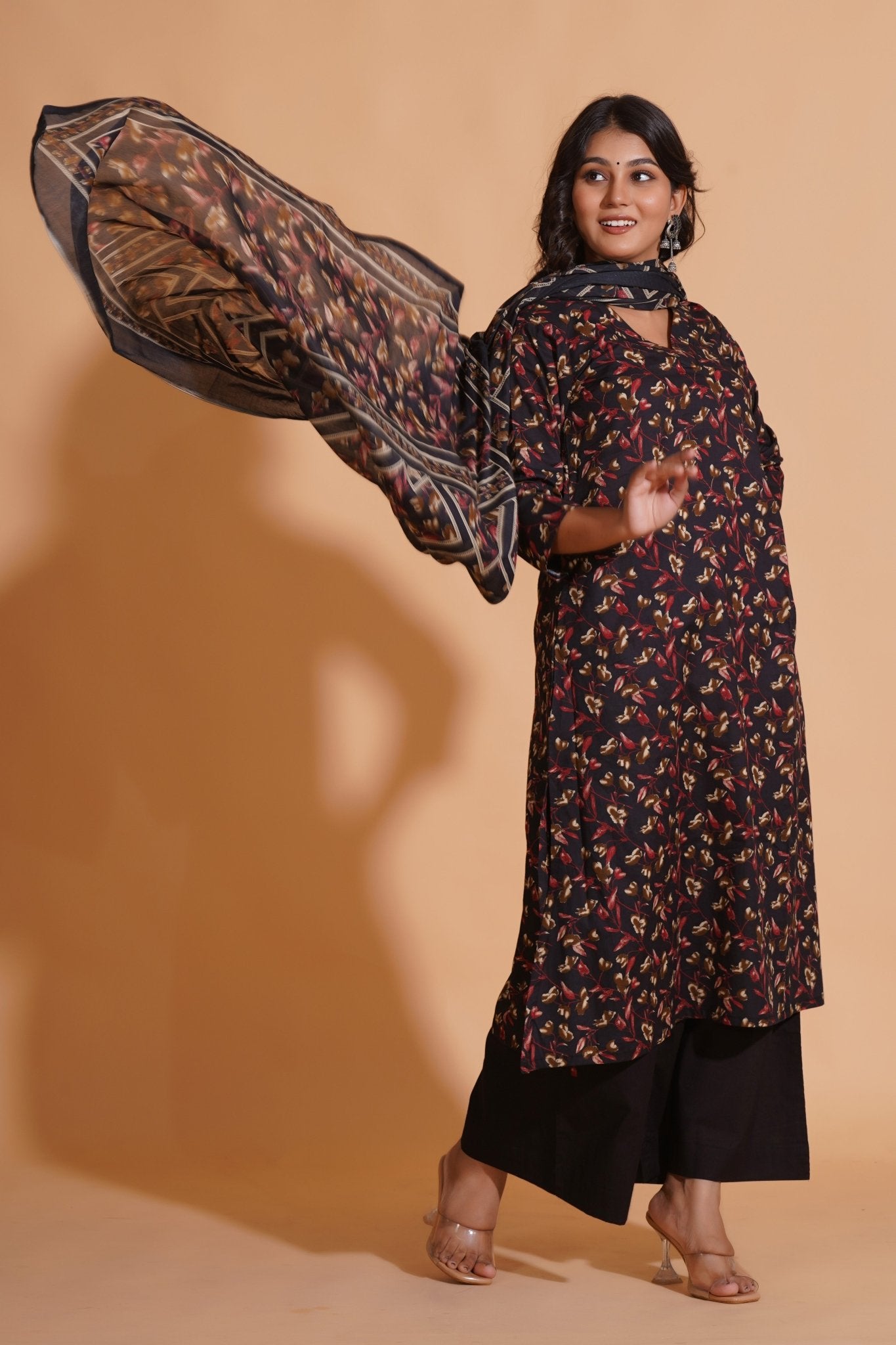 Enchanted Noir A-Line Floral Suit Set - Himdim Wear