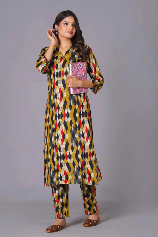 Geometric Flair Multi-Color Rayon Suit Set - Himdim Wear