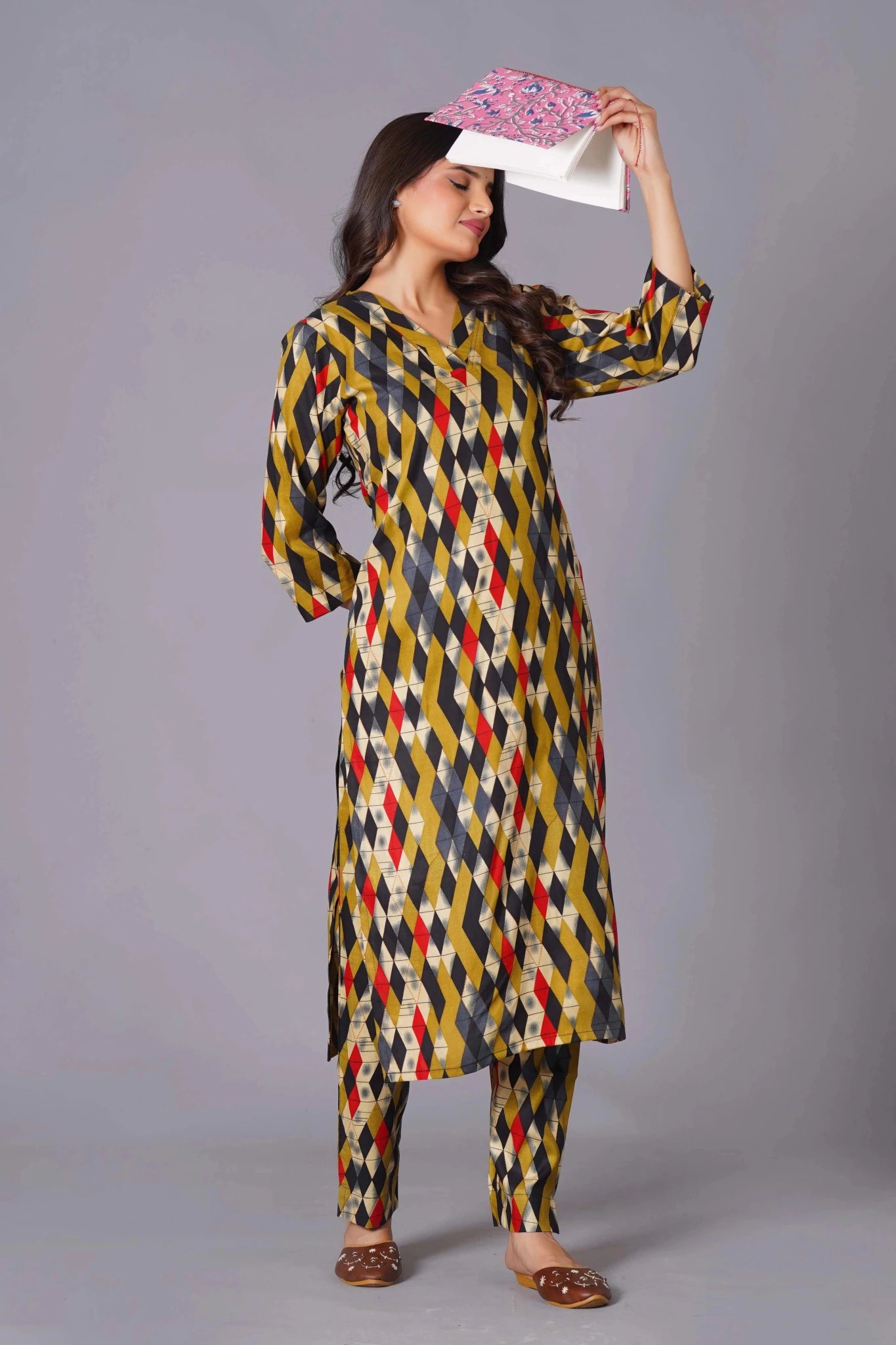 Geometric Flair Multi-Color Rayon Suit Set - Himdim Wear