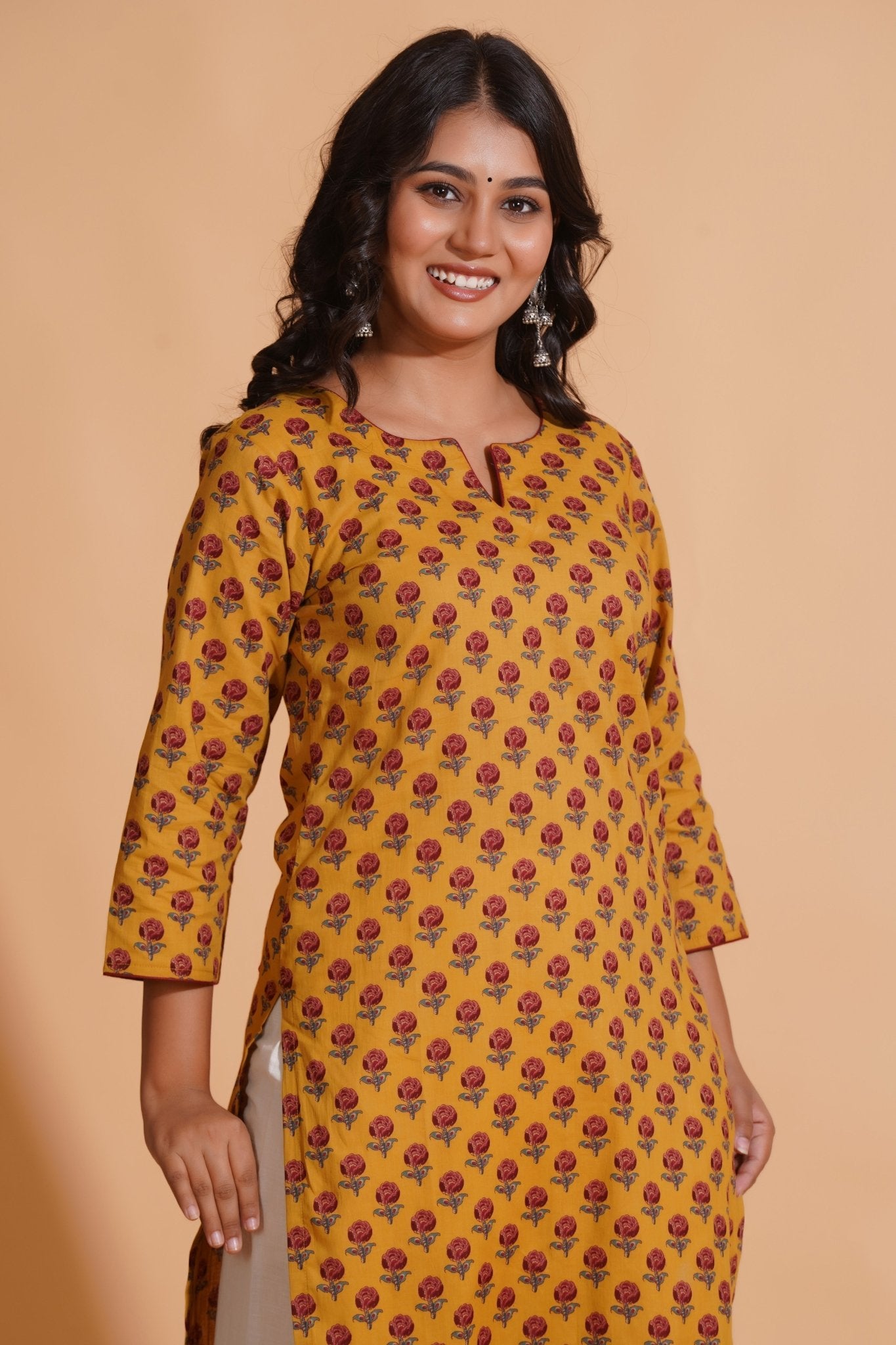 Golden Mustard Floral Kurta - Himdim Wear
