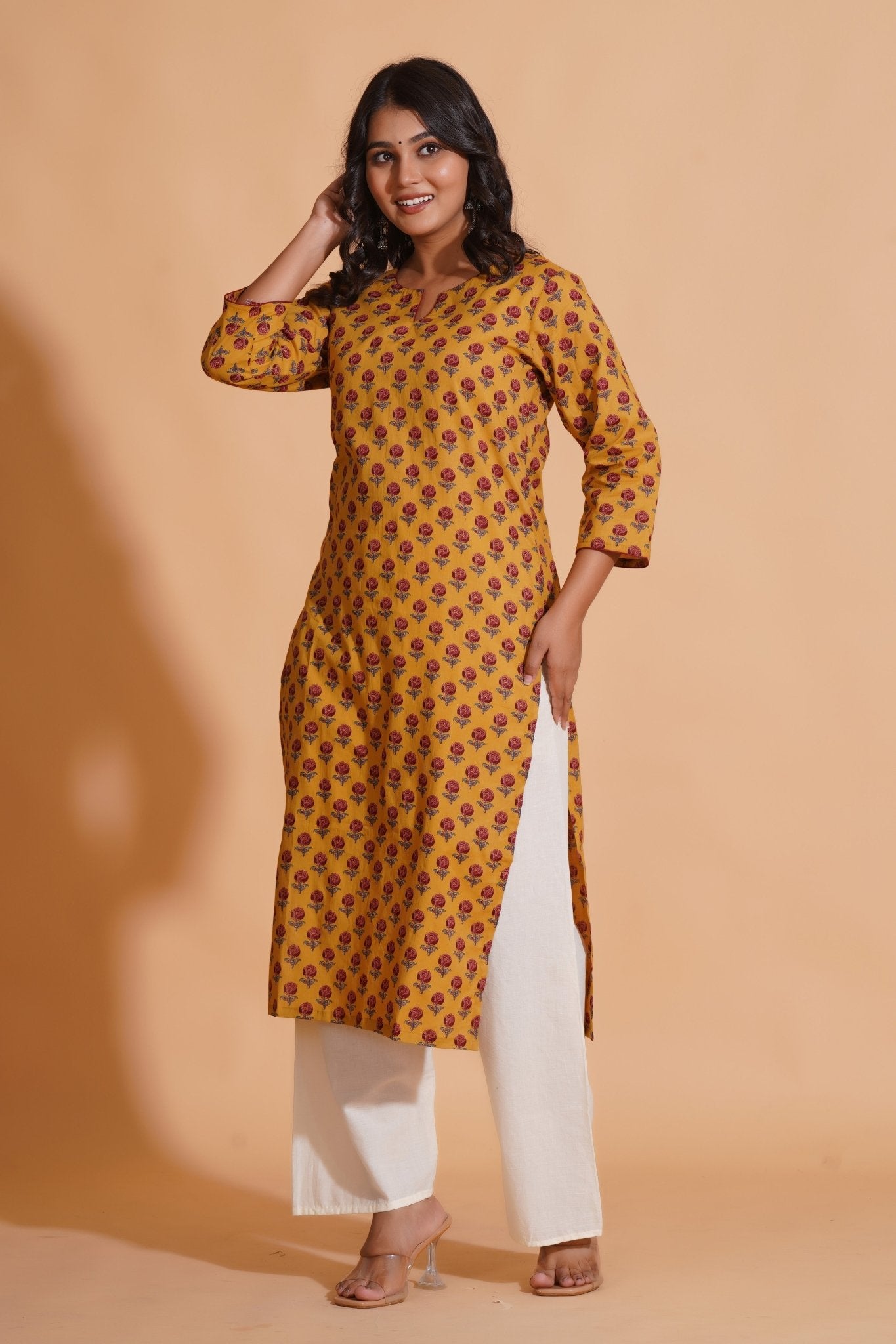 Golden Mustard Floral Kurta - Himdim Wear