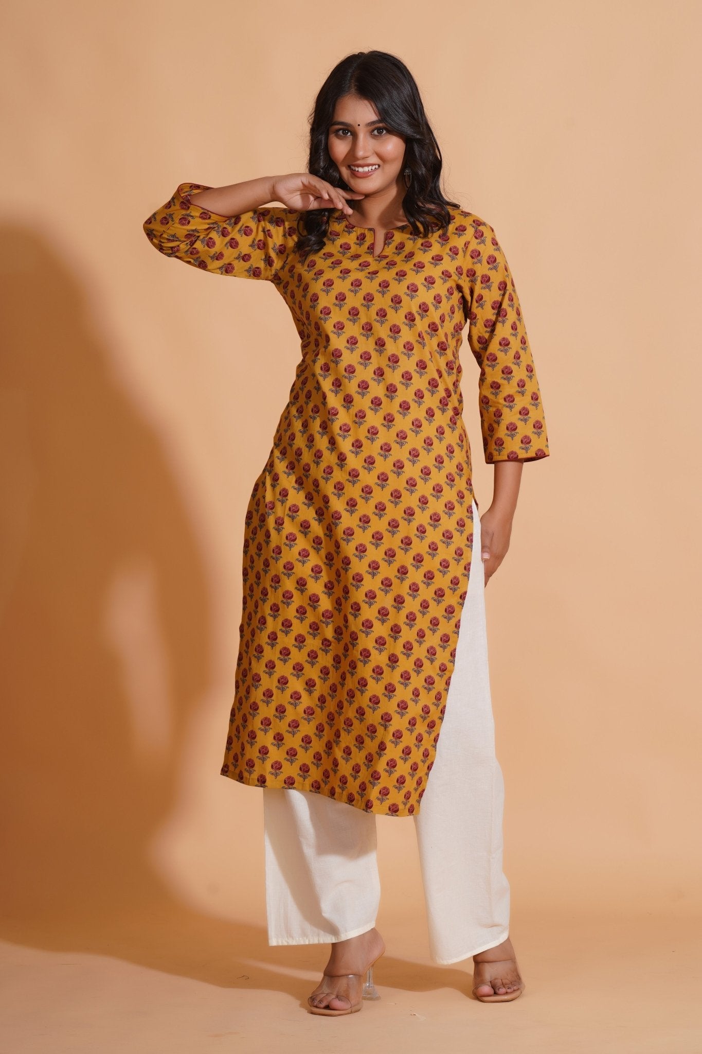 Golden Mustard Floral Kurta - Himdim Wear