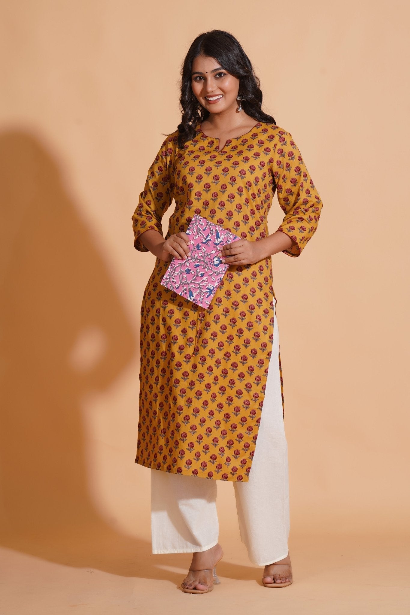 Golden Mustard Floral Kurta - Himdim Wear