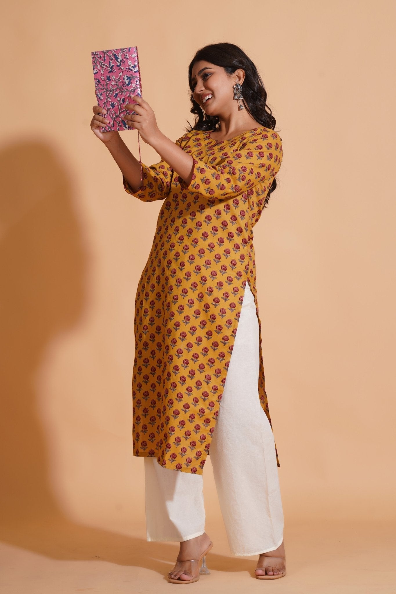 Golden Mustard Floral Kurta - Himdim Wear