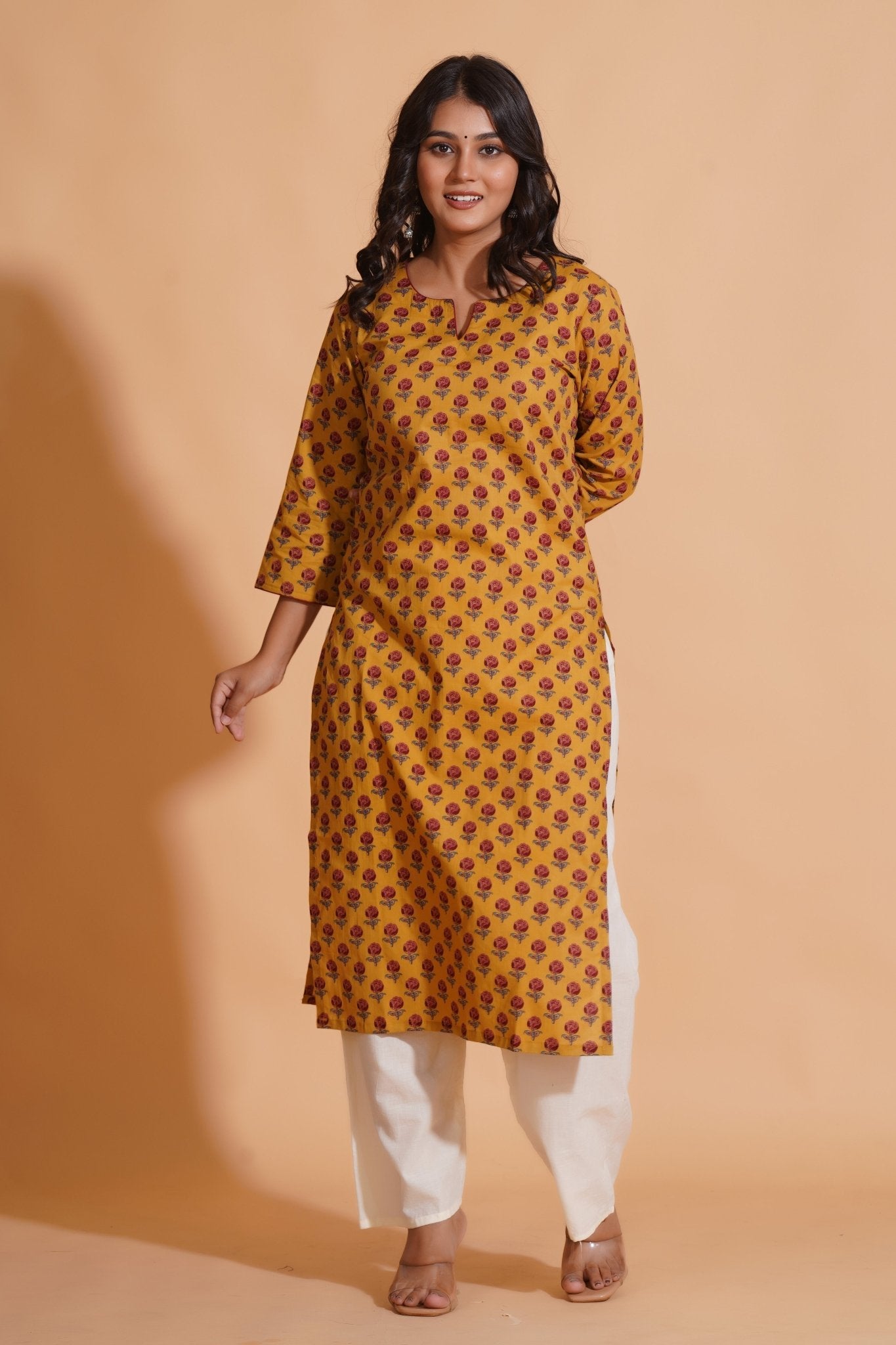 Golden Mustard Floral Kurta - Himdim Wear