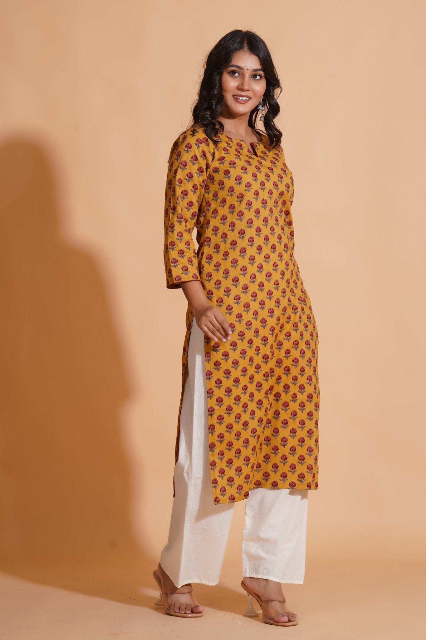 Golden Mustard Floral Kurta - Himdim Wear