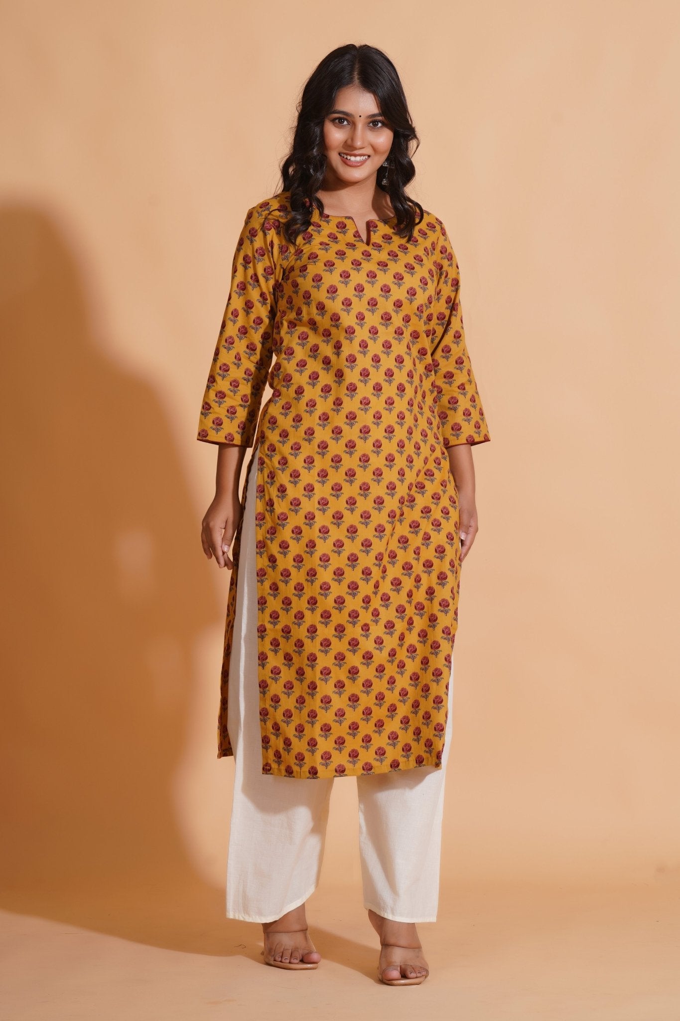 Golden Mustard Floral Kurta - Himdim Wear