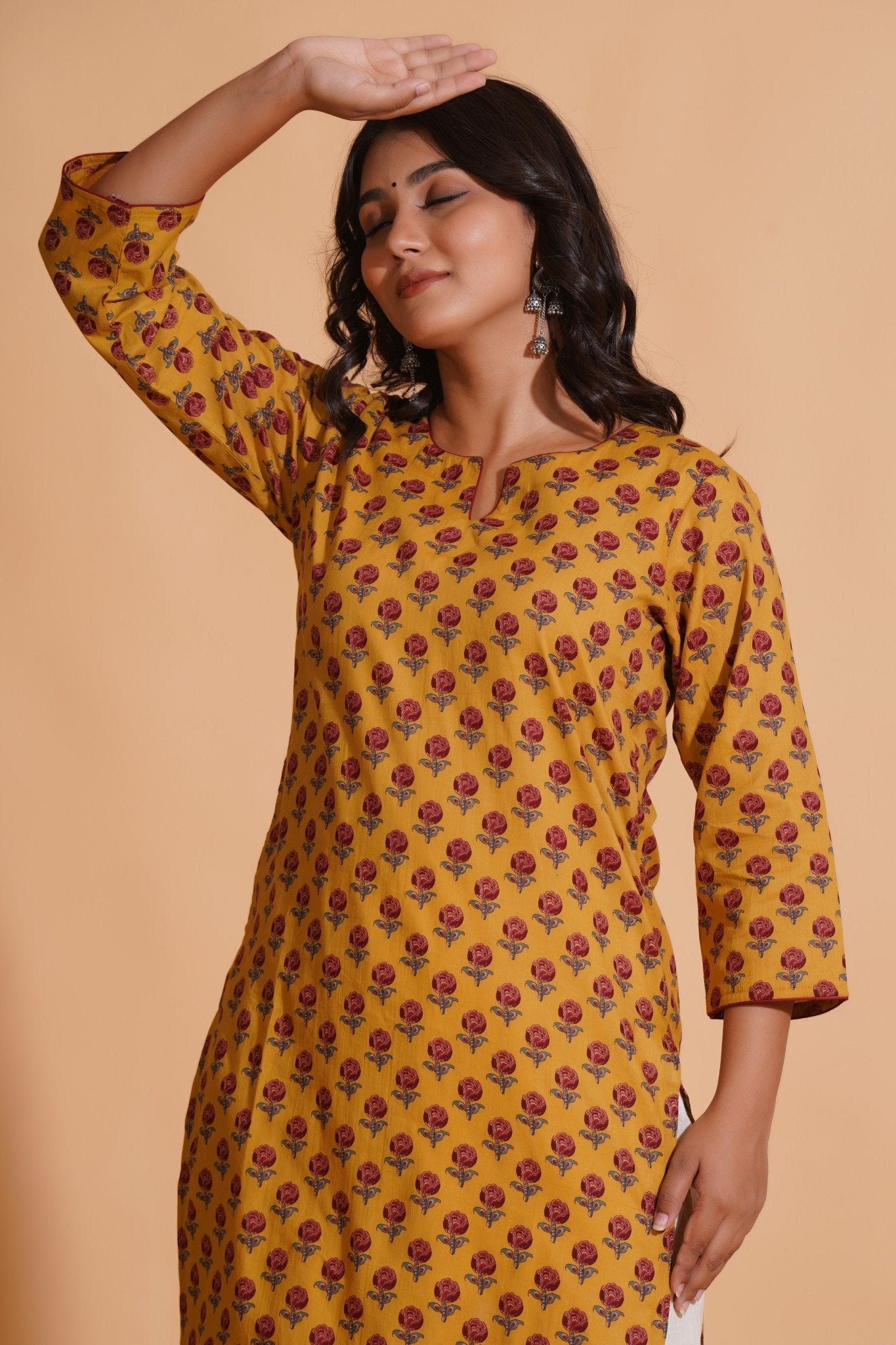 Golden Mustard Floral Kurta - Himdim Wear