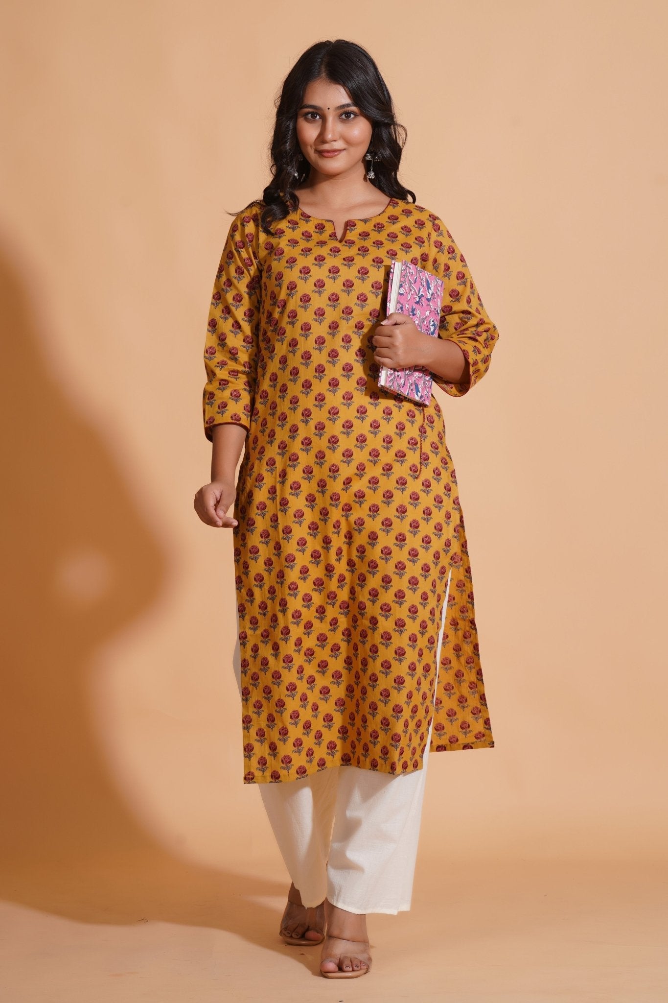 Golden Mustard Floral Kurta - Himdim Wear