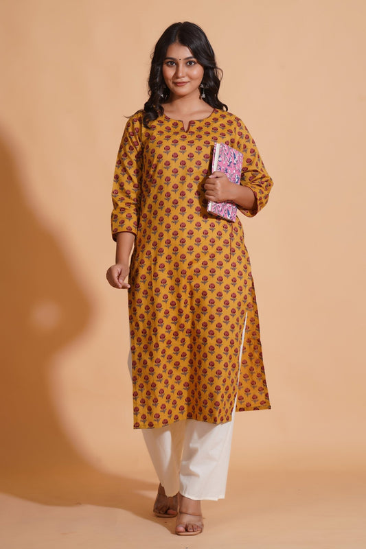Golden Mustard Floral Kurta - Himdim Wear
