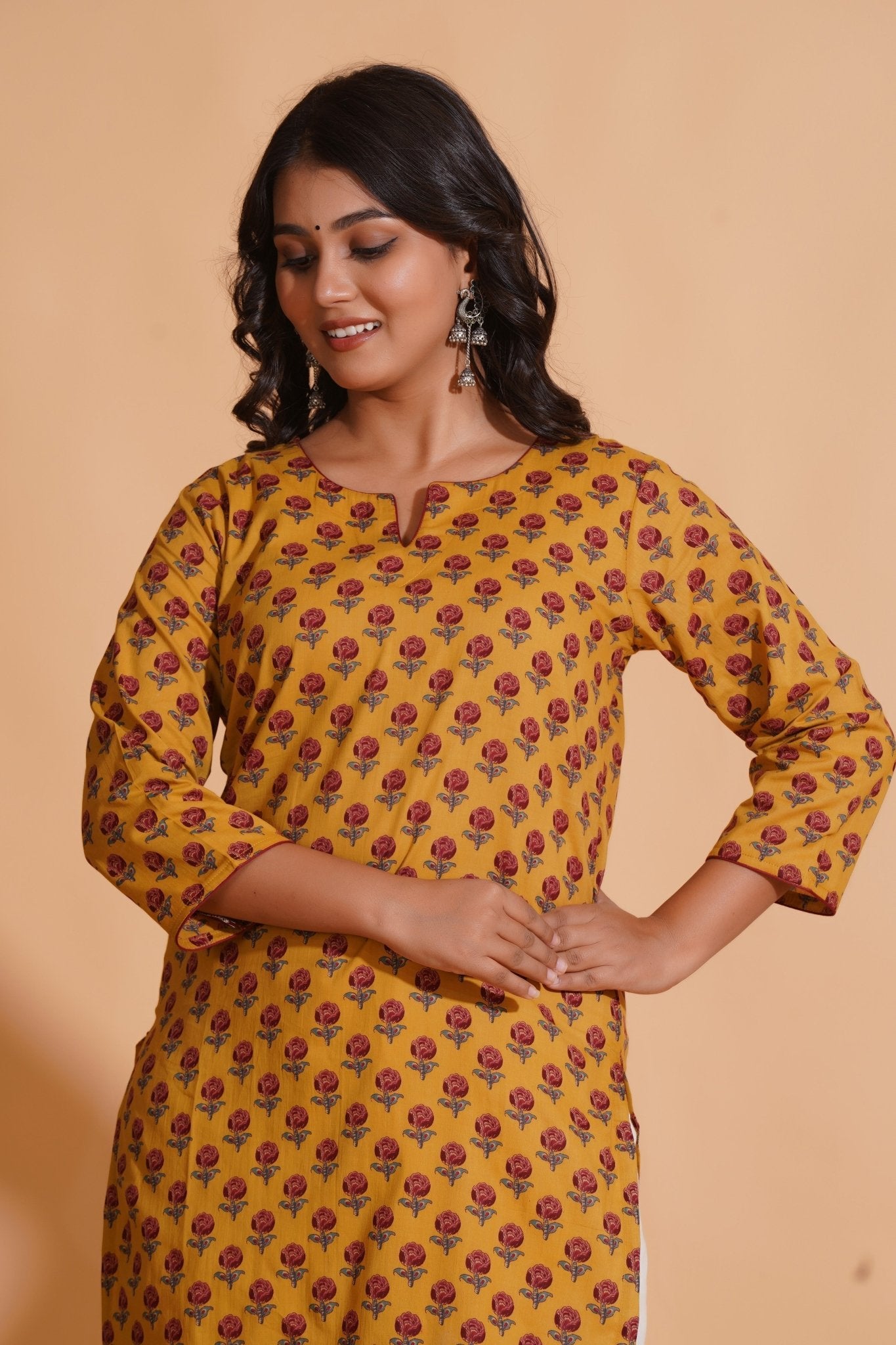 Golden Mustard Floral Kurta - Himdim Wear