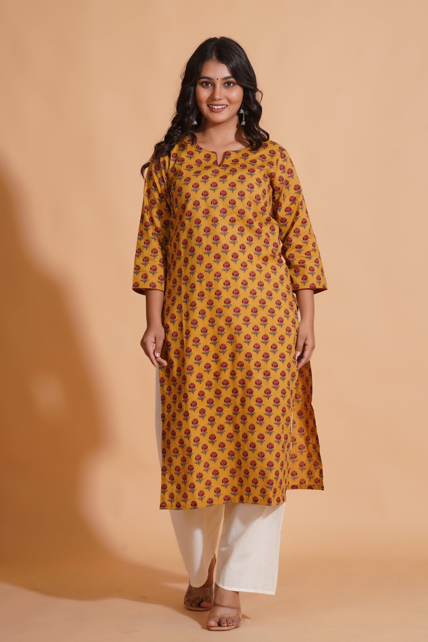 Golden Mustard Floral Kurta - Himdim Wear