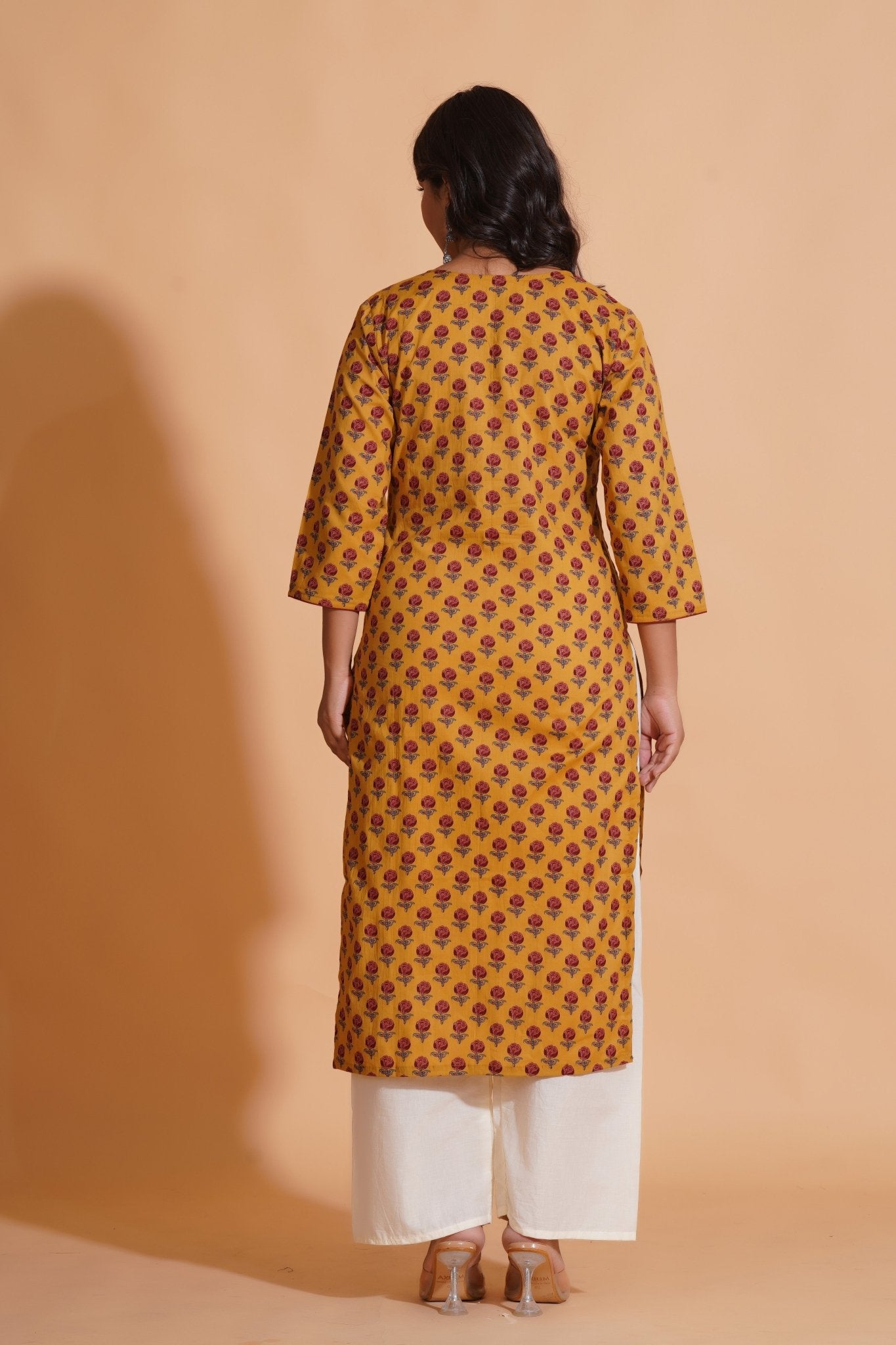 Golden Mustard Floral Kurta - Himdim Wear