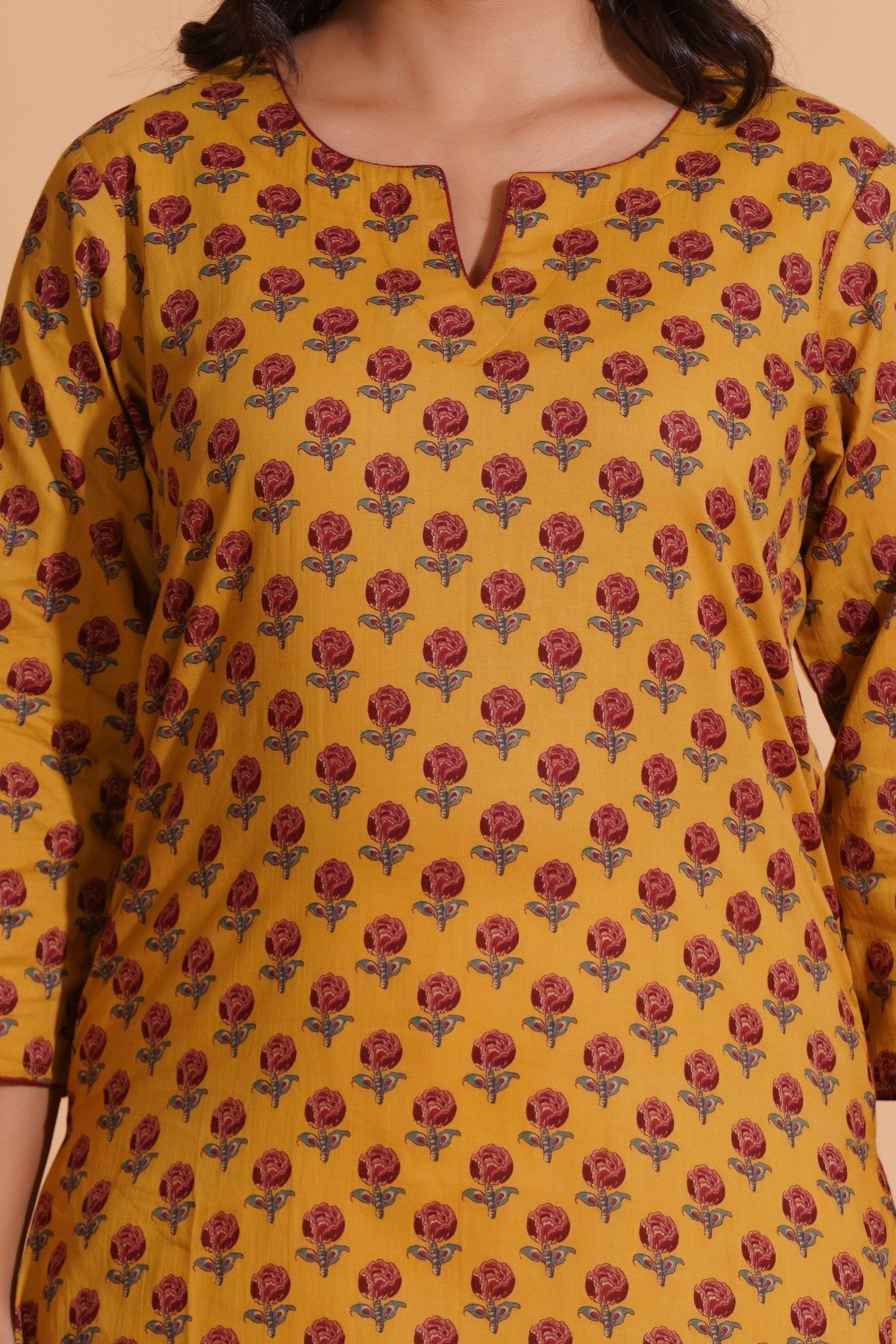 Golden Mustard Floral Kurta - Himdim Wear
