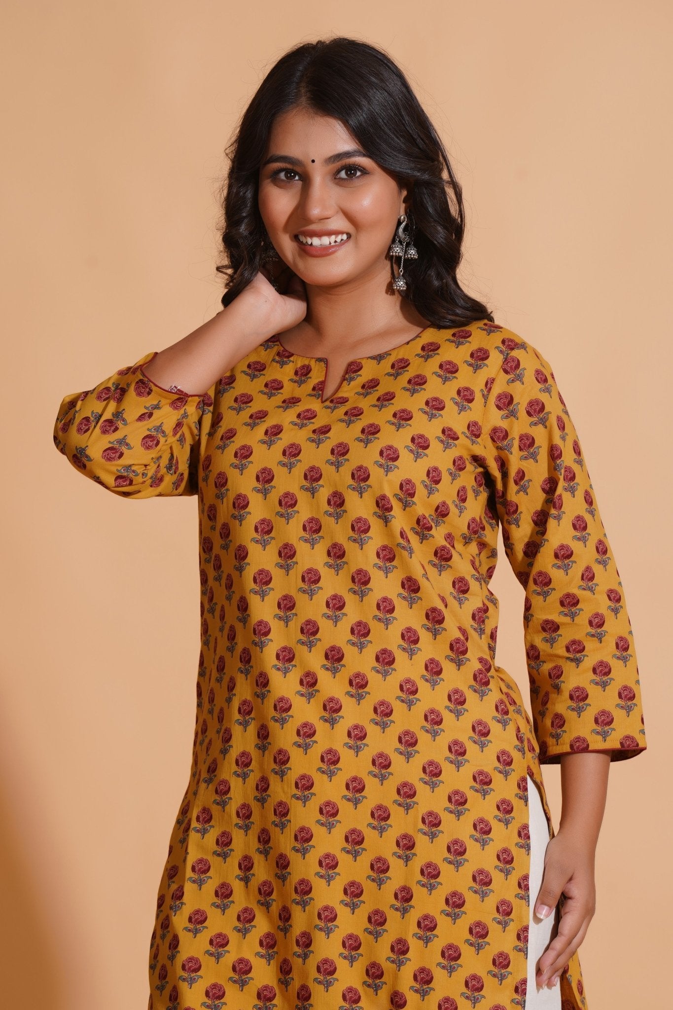 Golden Mustard Floral Kurta - Himdim Wear