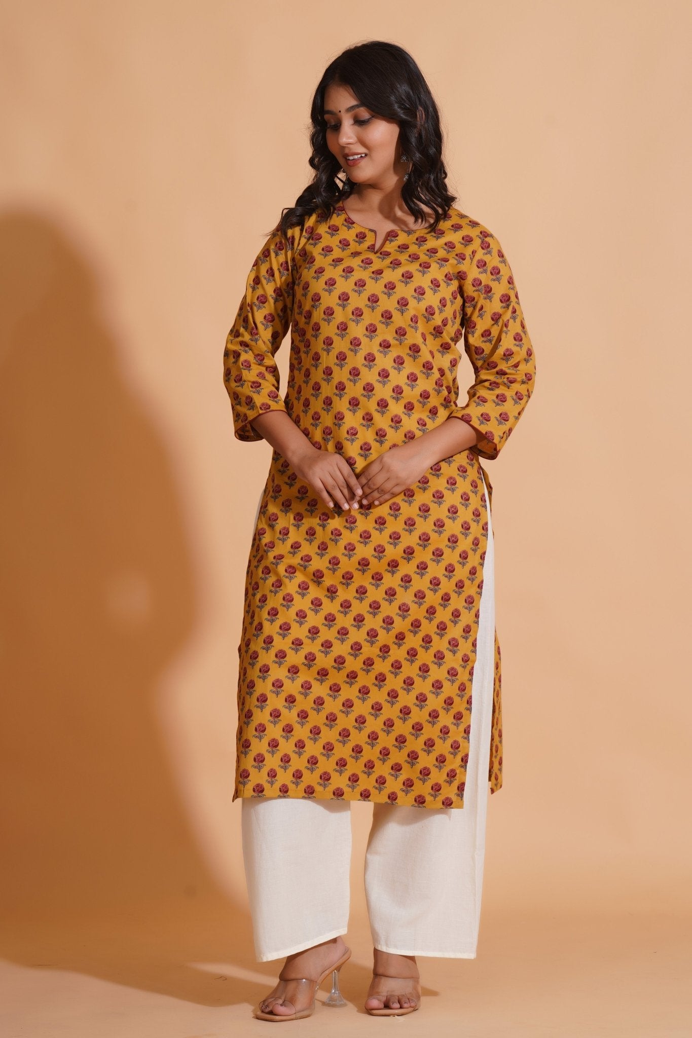 Golden Mustard Floral Kurta - Himdim Wear
