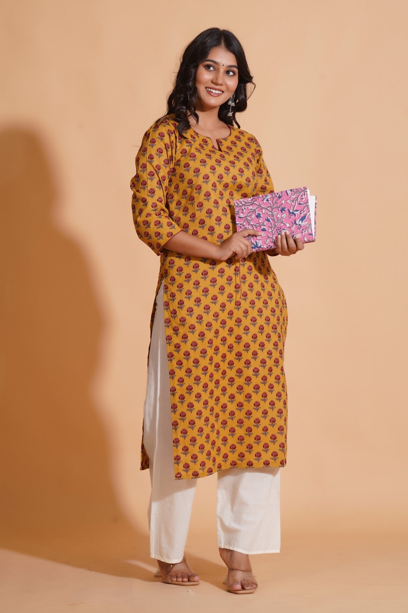 Golden Mustard Floral Kurta - Himdim Wear