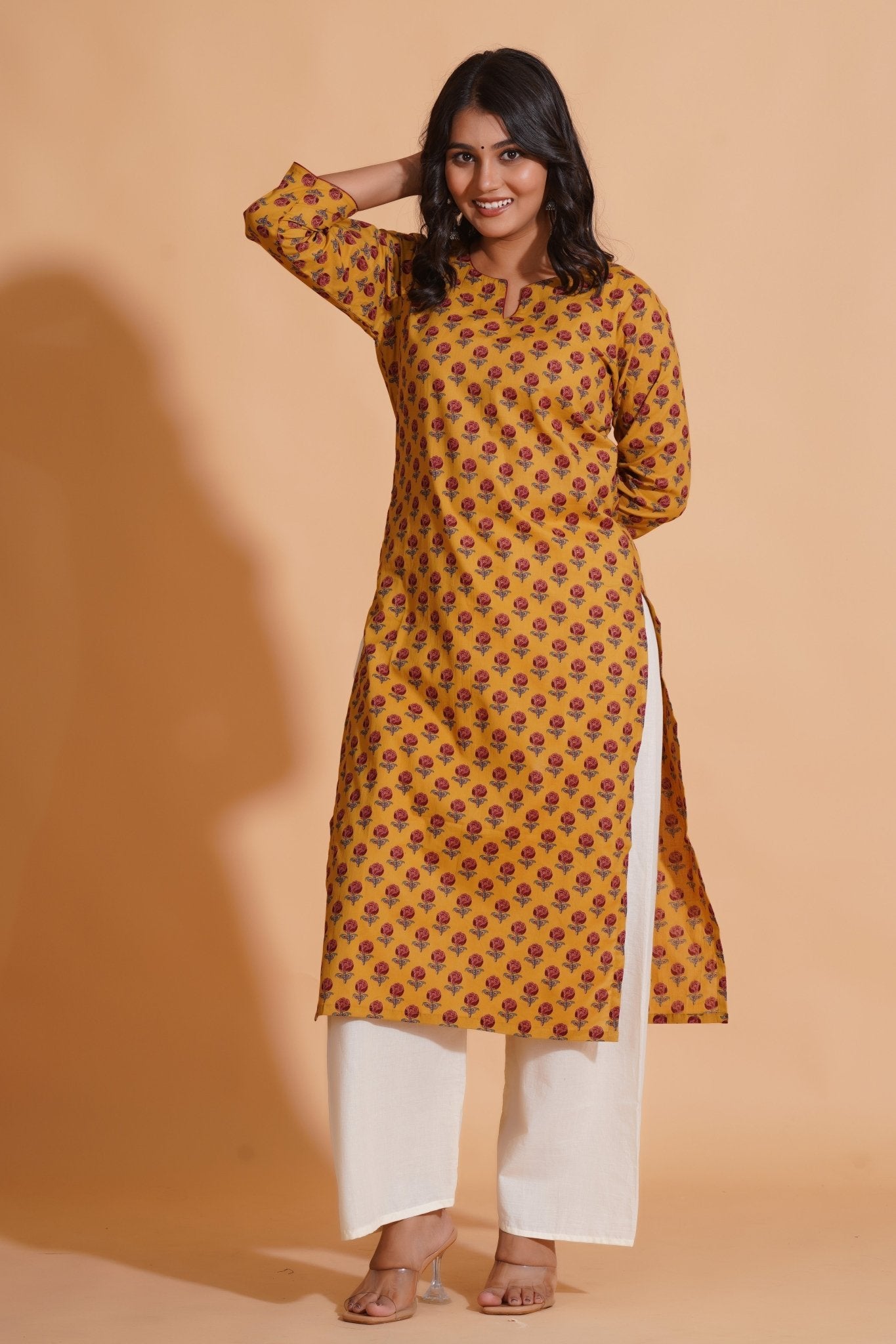 Golden Mustard Floral Kurta - Himdim Wear