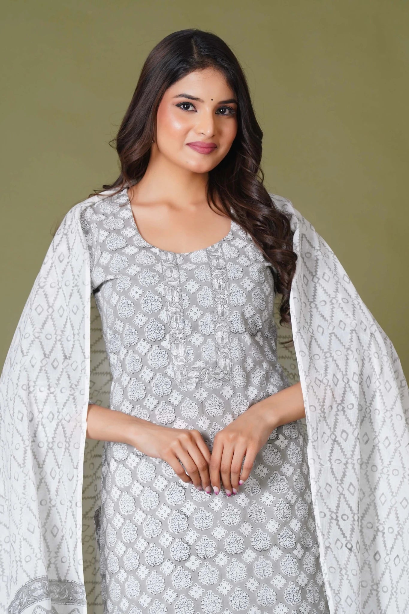 Grey Floral Handblock Printed Straight Kurta for Women – Soft Cotton Ethnic Wear - Himdim Wear