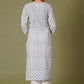 Grey Floral Handblock Printed Straight Kurta for Women – Soft Cotton Ethnic Wear - Himdim Wear