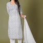 Grey Floral Handblock Printed Straight Kurta for Women – Soft Cotton Ethnic Wear - Himdim Wear