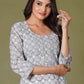 Grey Floral Handblock Printed Straight Kurta for Women – Soft Cotton Ethnic Wear - Himdim Wear
