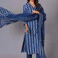Indigo Maze Handblock Cotton Suit Set - Himdim Wear