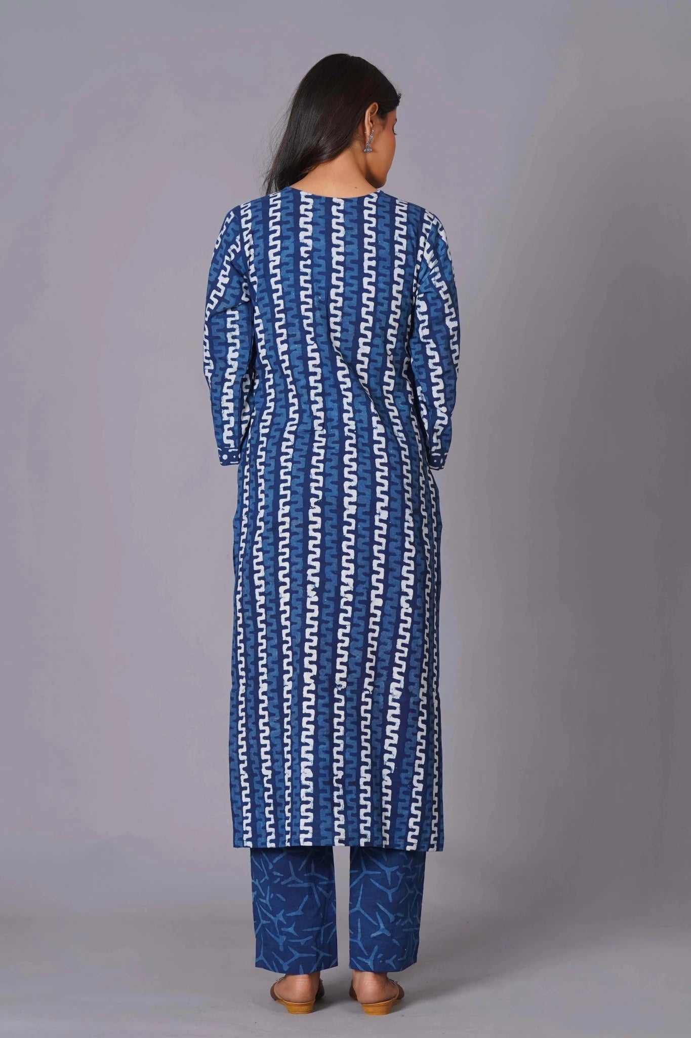 Indigo Maze Handblock Cotton Suit Set - Himdim Wear
