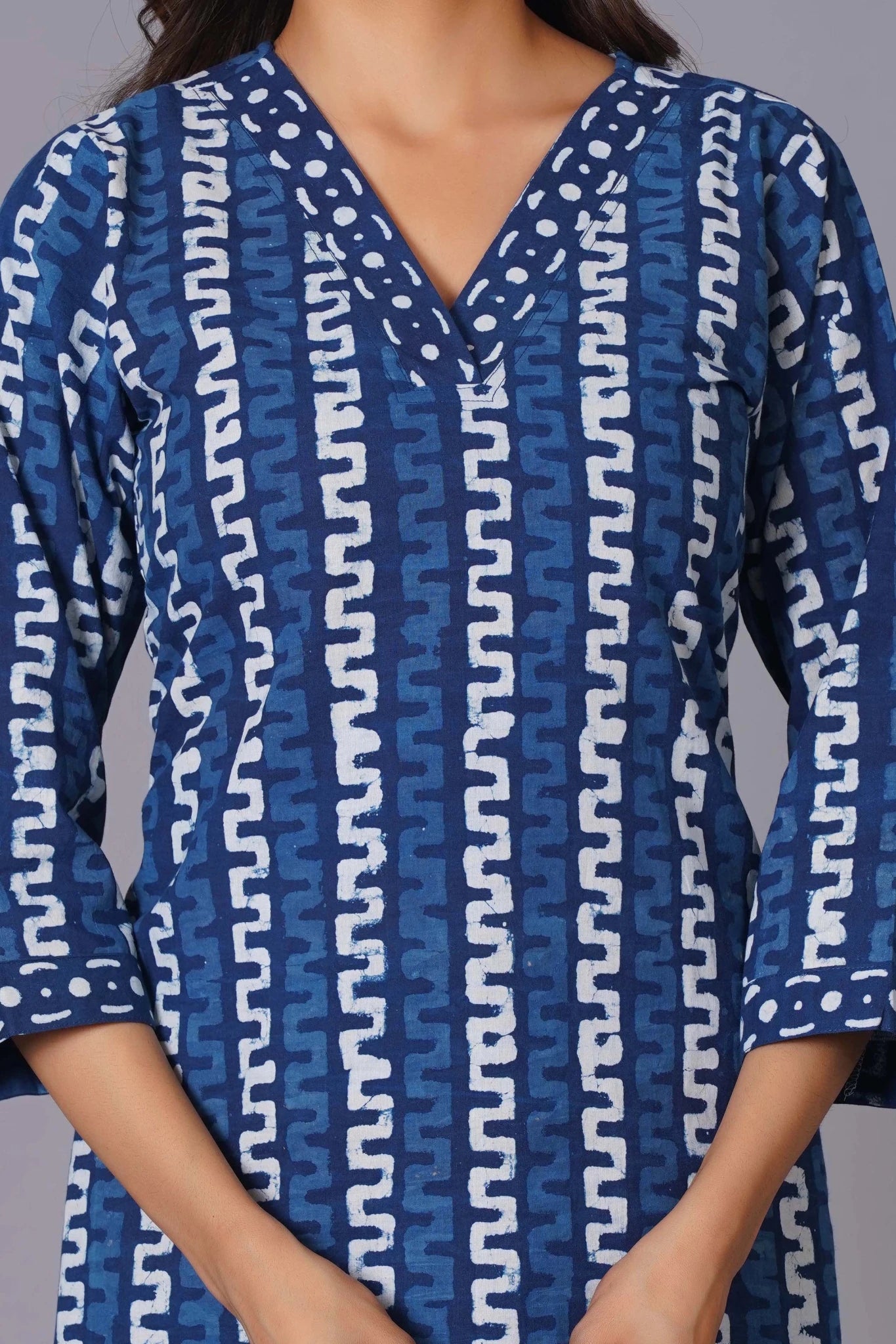 Indigo Maze Handblock Cotton Suit Set - Himdim Wear