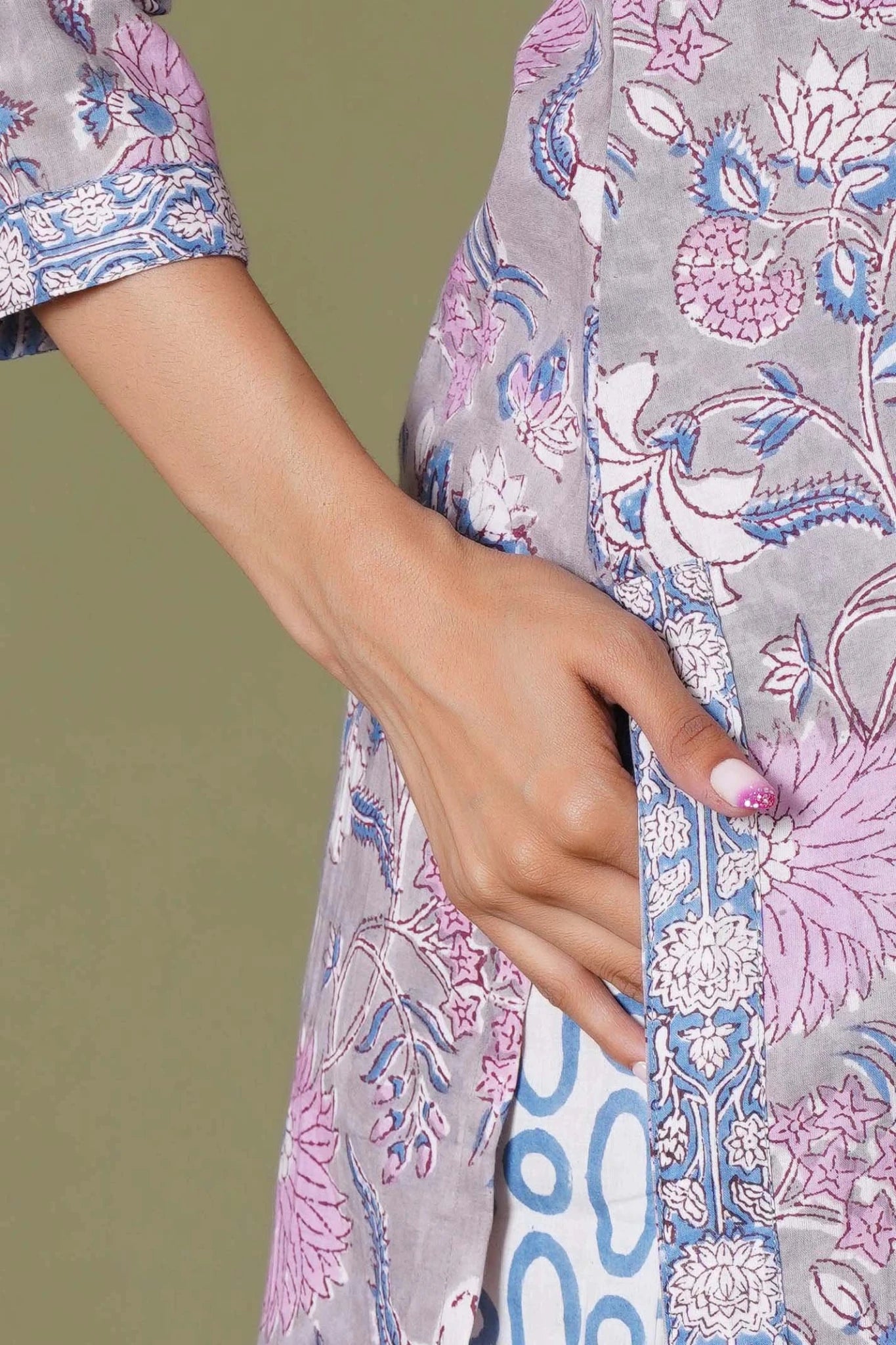 Lilac Mist Floral Handblock Cotton Suit Set - Himdim Wear