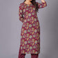 Maroon Finesse Handblock Cotton Kurta Set - Himdim Wear
