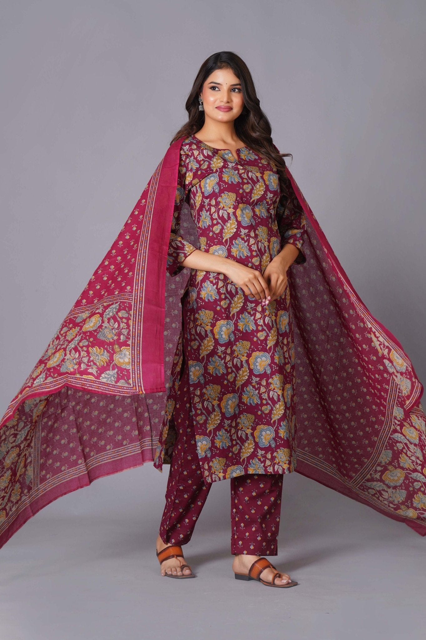 Maroon Finesse Handblock Cotton Kurta Set - Himdim Wear